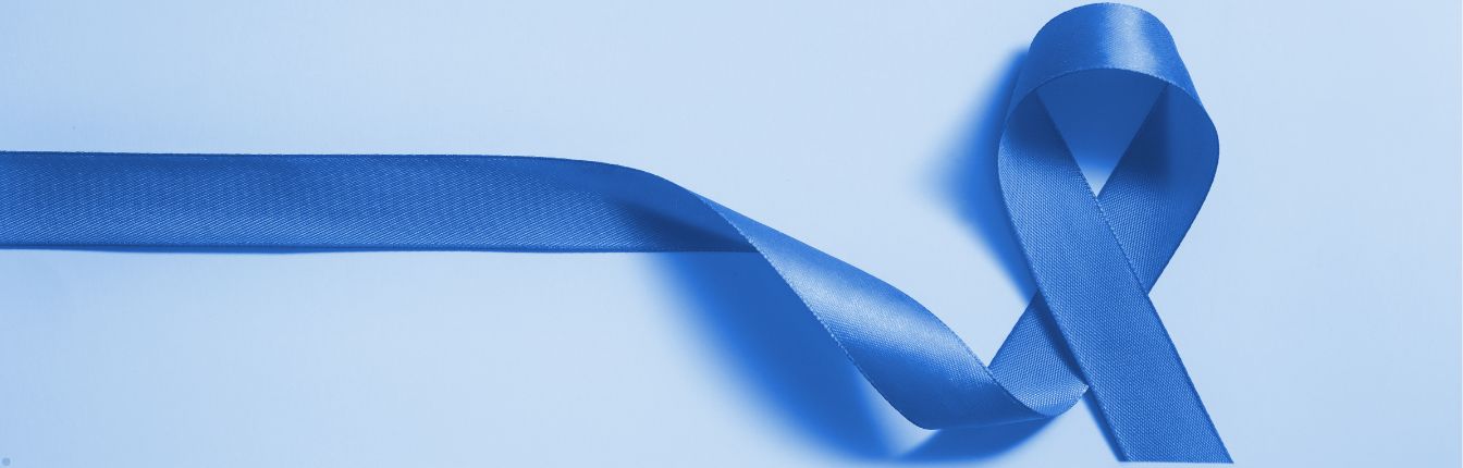 A dark blue ribbon on a light blue background.