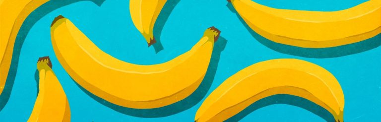 A digital drawing of bananas on a light blue background.